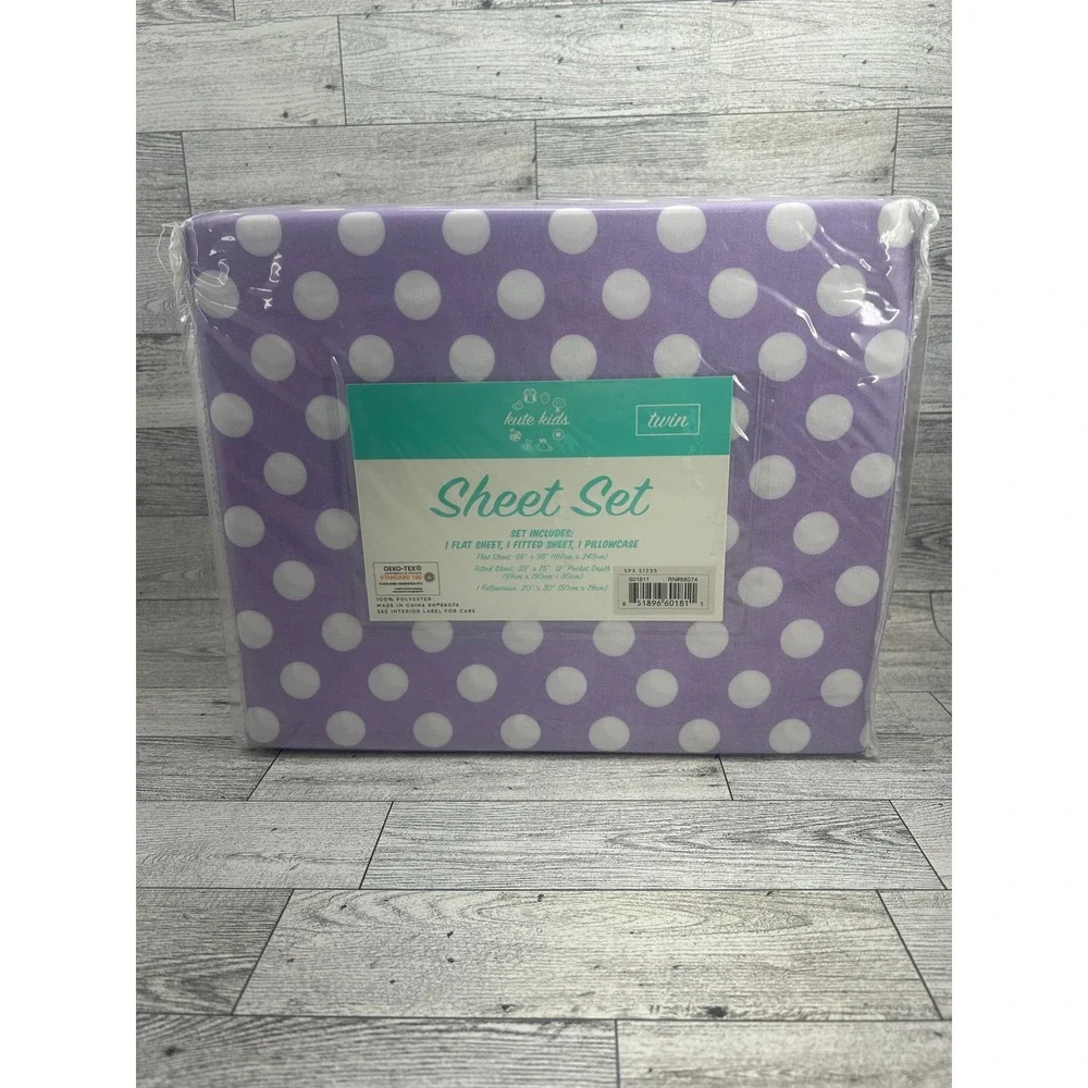 Kute Kids Purple Polka Dot Twin‎ Sheet Set 3 Piece OEKO-TEX Polyester New